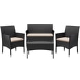 thumbnail image 7 of Vineego 4 4PCS Patio Furniture Set Outdoor Conversation Rattan Chairs with Cushion and Loveseat Glass Table for Garden Backyard Porch, Black/ Beige, 7 of 7