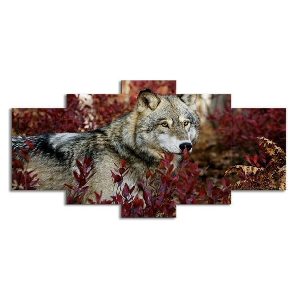 Peinture d'art murale à 5 pièces - Illustration de loup dans les