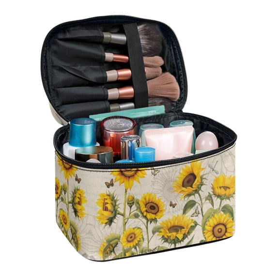 HELLHERO Sunflowers Pattern Polyester Travel Cosmetic Toiletry Bags Portable Travel Cosmetic Makeup Bag Travel Make Up Organizer Office for Makeup