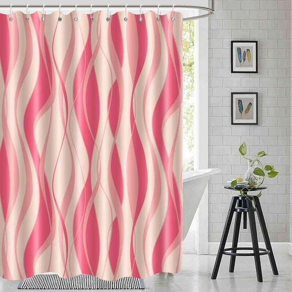 Red Shower Curtain, Modern Abstract Navy Red and White Striped Shower Curtain Set for Bathroom,Cute Waterproof Polyester Shower Curtain with Hooks, 36X72IN
