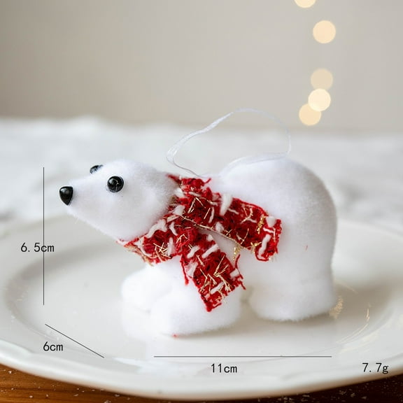 Cififendec Christmas Polar Bear Ornament White Plush Christmas Ornaments Rustic Cute Bear Decor with Scarf for Christmas Tree Furry Polar Animals Figurines Rustic Home Decor
