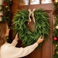 thumbnail image 6 of WWC Christmas Wreath, Artificial Fern Heart-Shaped Holiday Wreath with Burlap Bow, Rustic Christmas Decorations Winter Wreath for Front Door Mantel, 6 of 8