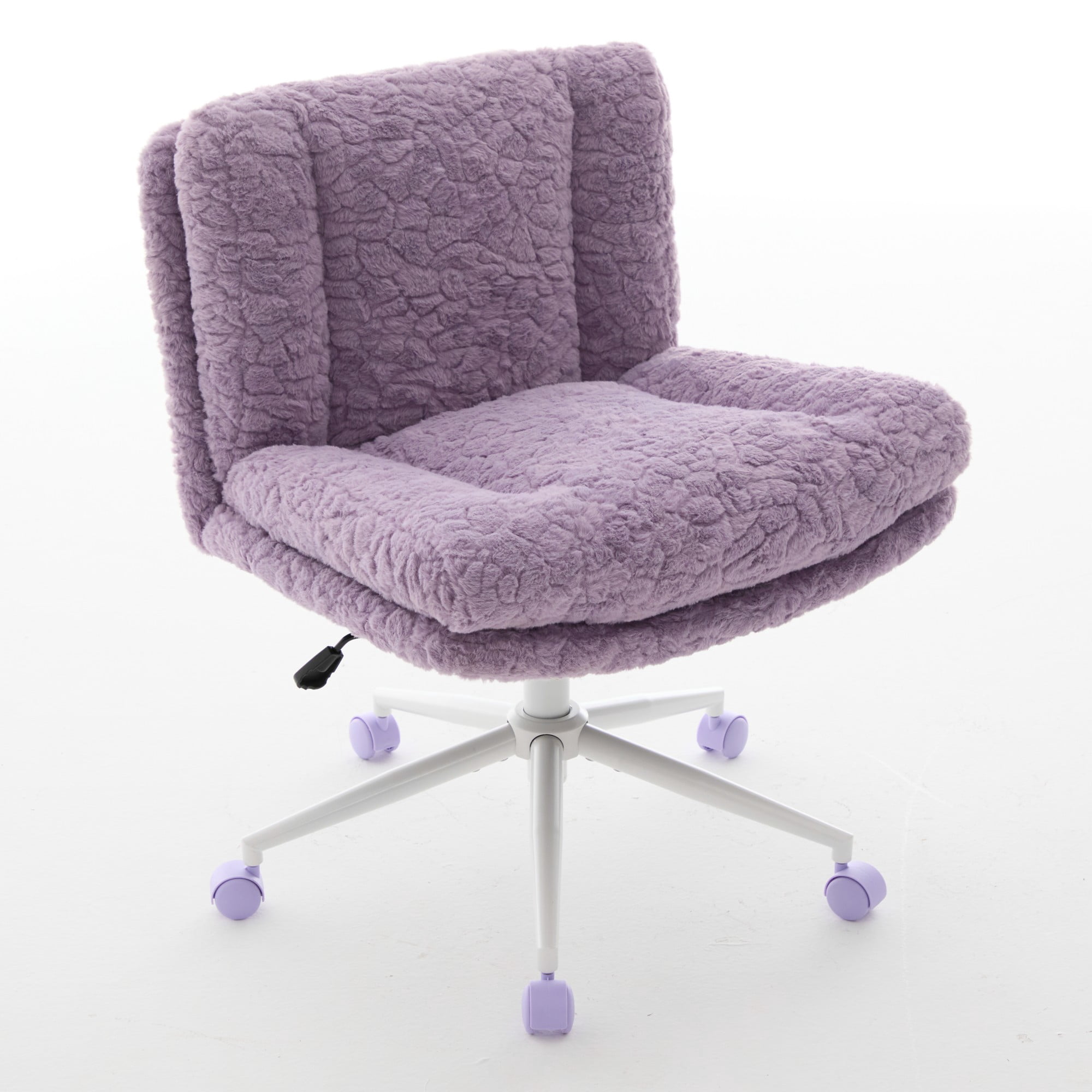 26.4" Wider Seat Office Chair, Artificial Rabbit Hair Home Chair with Metal Base, Adjustable Desk Chair Swivel Office Chair, Vanity Chair (Violet)