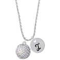 thumbnail image 1 of Delight Jewelry Silvertone Large Super Sparkle Crystal Clear AB Volleyball Silvertone Script Initial Disc - I - Charm Necklace, 20"+3", 1 of 4