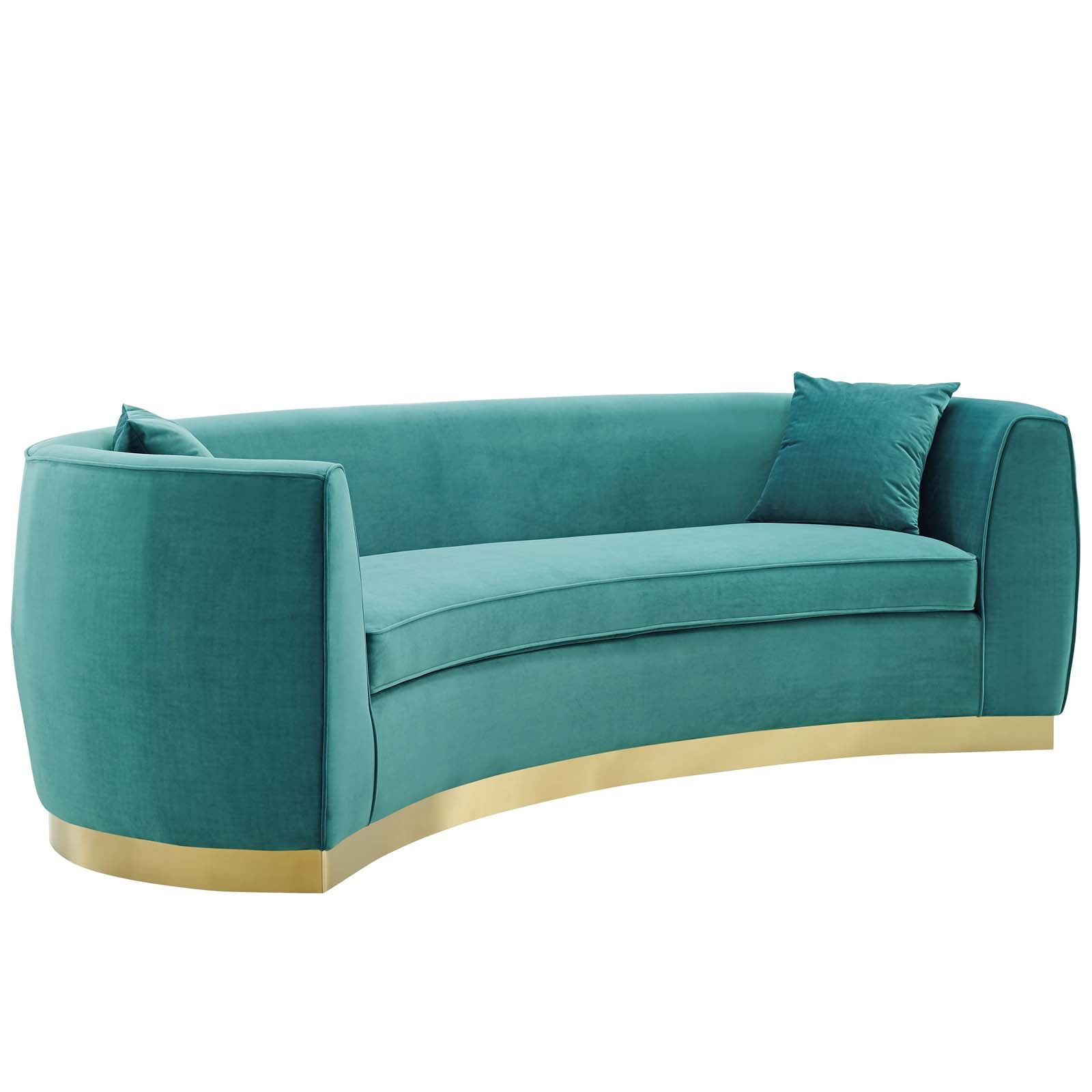 Modway Resolute Curved Performance Velvet Stainless Steel Sofa in Teal