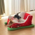 thumbnail image 2 of Christmas Sleigh Dog Bed, Red Christmas Cat Bed, Soft Plush Pet Bed, 2 of 5