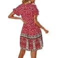 thumbnail image 3 of DYMADE Women Short Sleeve Empire Waist Round Neck Bohemian Woven Dress, 3 of 4