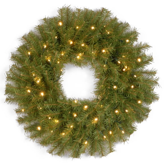 National Tree Company Pre-Lit Artificial Christmas Wreath, Green, Norwood Fir, 70 Twinkly™ Lights brand smart LED lights, 30 Inch
