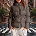 thumbnail image 2 of JGGSPWM Quilted Puffer Jackets for Women Stand Collar Warm Winter Coats Thicken Padded Down Outerwear with Adjustable Waist Brown XS, 2 of 6