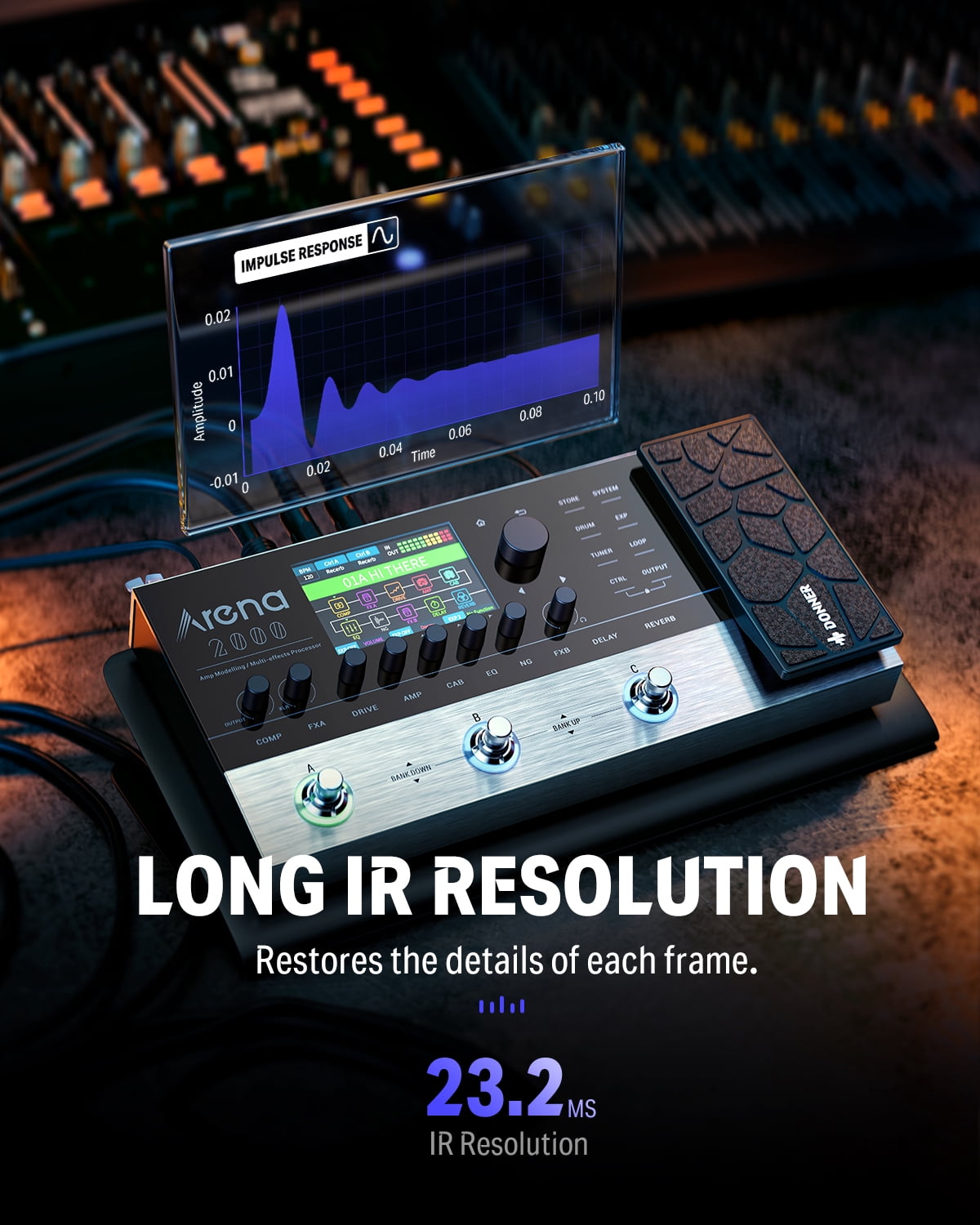 Donner Multi Effects Pedal Arena2000 Guitar Pedals with 278 Effects, 100 IRs, Looper, Drum Machine, Amp Modeling, Support XLR, Bluetooth, MIDI Support