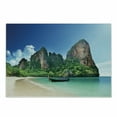thumbnail image 1 of Tropical Cutting Board, Railay Beach Krabi Thailand Small Boat Crystal Water Rock Cliff Tropical Landscape, Decorative Tempered Glass Cutting and Serving Board, Small Size, Blue Green, by Ambesonne, 1 of 1