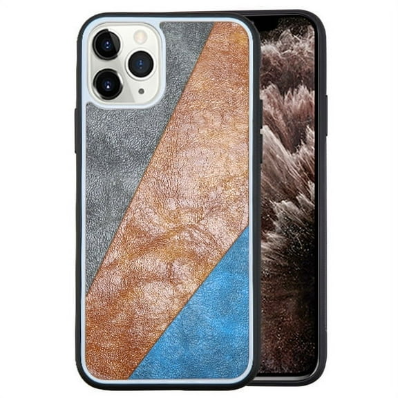 Apple iPhone 11 PRO MAX Phone Case Ultra-Thin Slim Protective PU Leather Silicone Back Cover Rubber Gel Soft Skin Shockproof Bumper Shell 3 Tone Color Cover GRAY/BROWN/BLUE for Apple iPhone 11 Pro Max