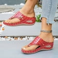 thumbnail image 4 of Flip Flops for Women Nonslip Thick Sole Wedge Sandals Retro Snakeskin Pattern Leather Dressy Summer Beach Vacation Shoes Red Size 9.5, 4 of 8