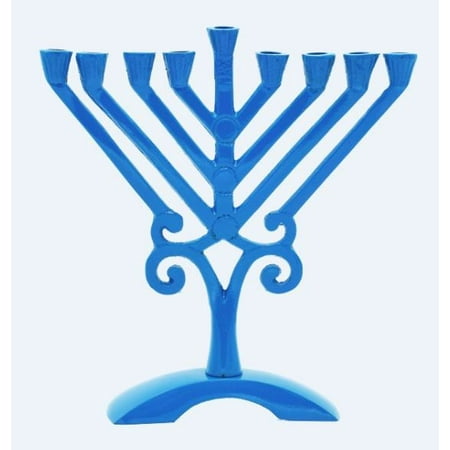 Candle Menorah Blue Colored Arc Base Swirl Design 6.5"