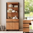 thumbnail image 2 of WAMPAT Modern 72" Tall Library Bookcase with Metal Base & Adjustable Shelves, Wood Bookcase with Storage Cabinet & Open Shelves for Home Office & Living Room, Mocha, 2 of 7