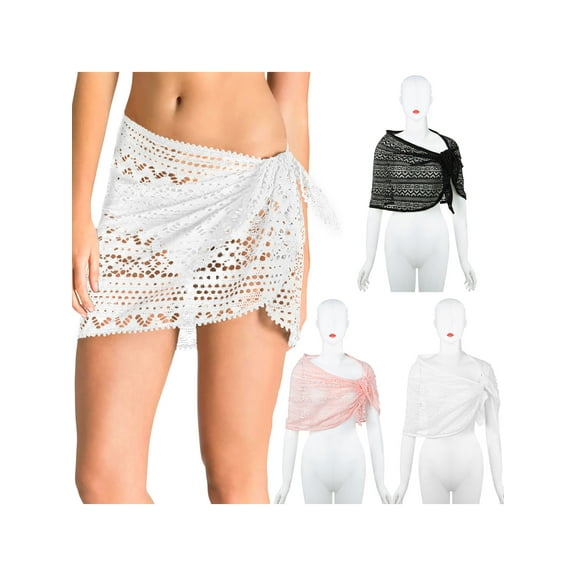 Summer Swimsuit Bikini Cover Up Beach Wrap Skirt Lace Short Sarong for Holiday Honeymoon