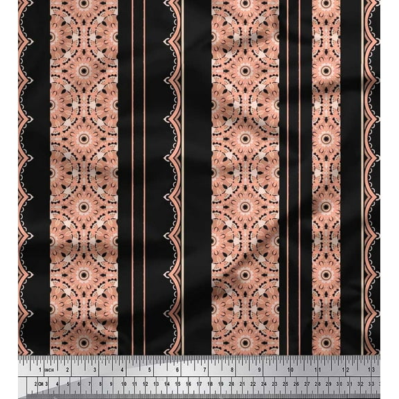 Soimoi Crepe Silk Fabric Stripe & Semi Mandala Kaleidoscope Print Fabric by The Yard 42 Inch Wide