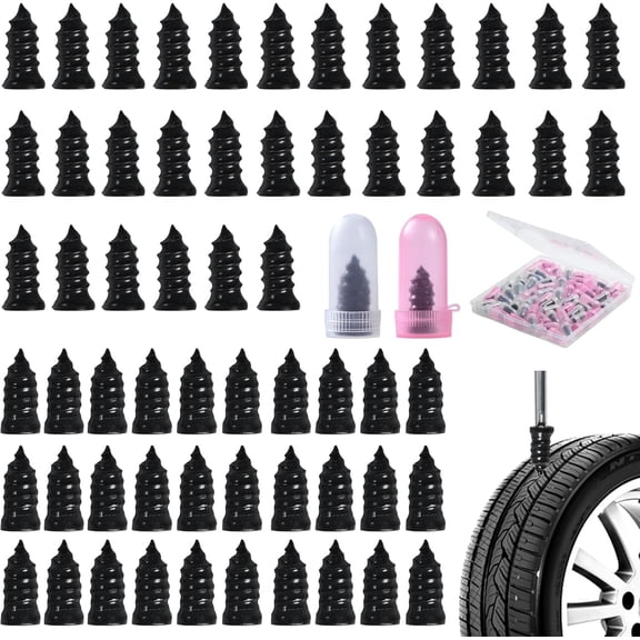 61 Pcs Tire Repair Screws, Tire Repair Rubber Nail, Screw in Tire Plugs,Quick Tool Tire Plugs, Self-Service Tire Repair Rubber Nail Kit for Patching Punctures in Vacuum Tires of Cars, Motorcycles