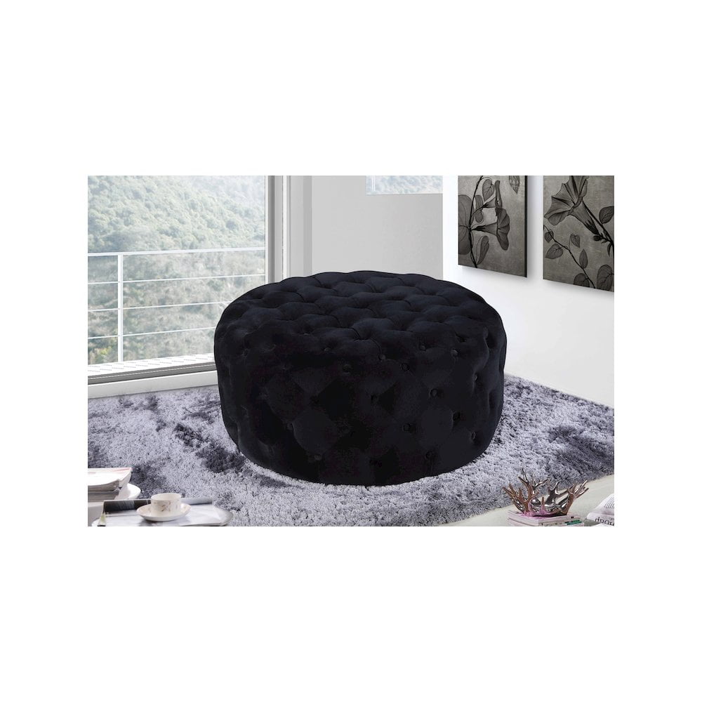 Meridian Furniture Addison Button Tufted Black Velvet Ottoman and Bench