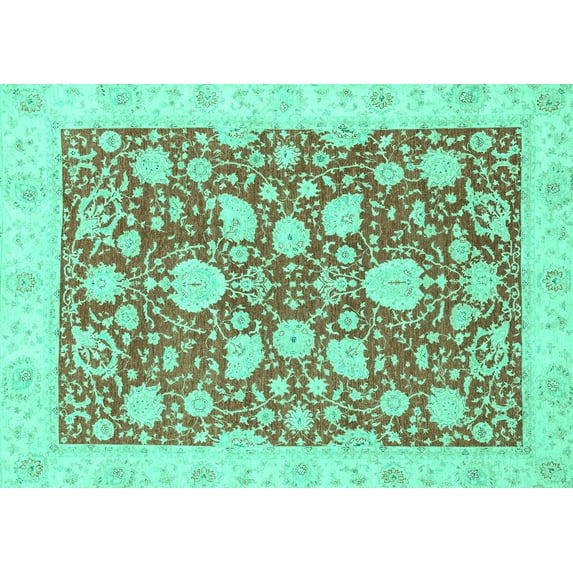 Ahgly Company Indoor Rectangle Oriental Turquoise Blue Traditional Area Rugs, 7' x 9'