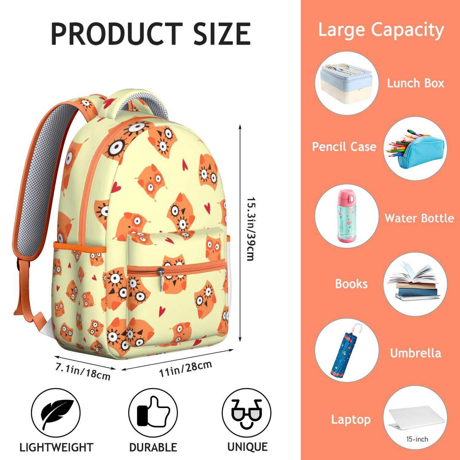Night Owl Pattern Backpack - Waterproof & Breathable Student Backpack with Spinal Support Design for Daily Use