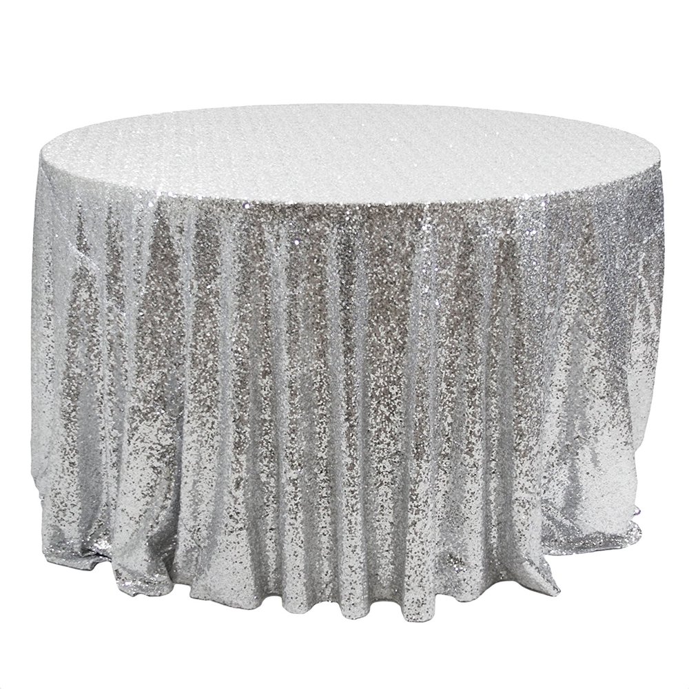 YZEO Silver 120Inch Sparkly Round Sequin Tablecloth