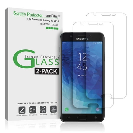 amFilm Galaxy J7 (2018) Tempered Glass Screen Protector for Samsung Galaxy J7 (2 Pack)
