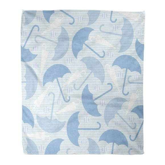 JSDART Flannel Throw Blanket Silver Wet Monochrome Blue Umbrella Bubble Pattern on Stripe Soft for Bed Sofa and Couch 50x60 Inches