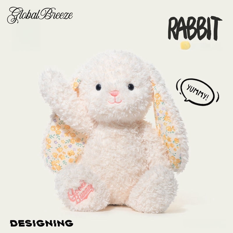 Yummy Bunny Plush Toy, Soft Stuffed Rabbit, Cute Fluffy Animal Doll, Skin-Friendly Plush with Floral Ears, Cozy Hug Toy for Kids Adults, Gift for Birthday, Easter, Christmas