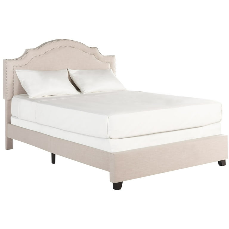Safavieh Theron Light Beige/Silver Nailheads Full Upholstered Bed Safavieh Theron Light Beige/Silver Nailheads Full Upholstered Bed