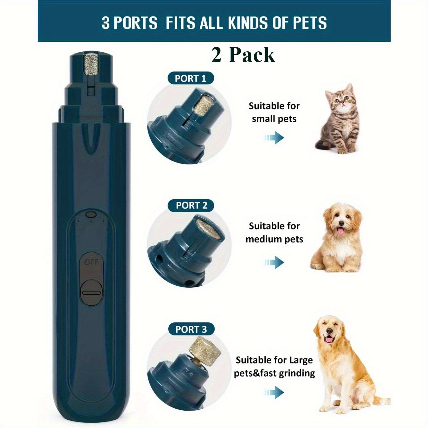 Dog Nail Grinder, Pet Nail Trimmer, 3 Speed Quiet Rechargeable Electric Nail File with 20h Working Time