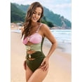 thumbnail image 5 of Women'S One Piece Swimsuit Cutout Color Block Bathing Suit Golden O Ring Linked Swimwear Pink L, 5 of 10