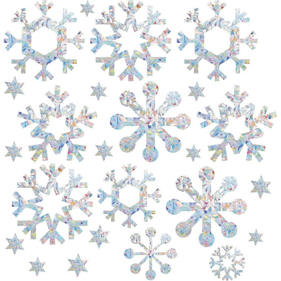 22pcs Snowflake Window Clings Anti-Collision Flower Rainbow Window Glass Alert Stickers for DIY Birds Strike Star Christmas Decals Non Adhesive Vinyl Film for DIY Sliding Doors Windows Glass