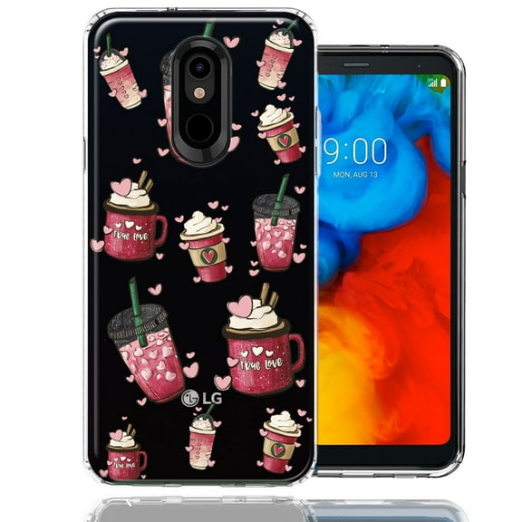 MUNDAZE for LG Stylo 4 Coffee Lover Valentine's Hearts Pink Drink Latte Double Layer Phone Case Cover