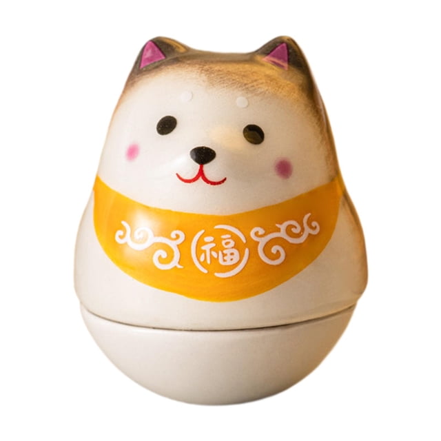 Figura de cerámica de perro de la suerte Shiba Inu, muñeco de vaso, decoración de mesa, multiusos Amarillo marrón