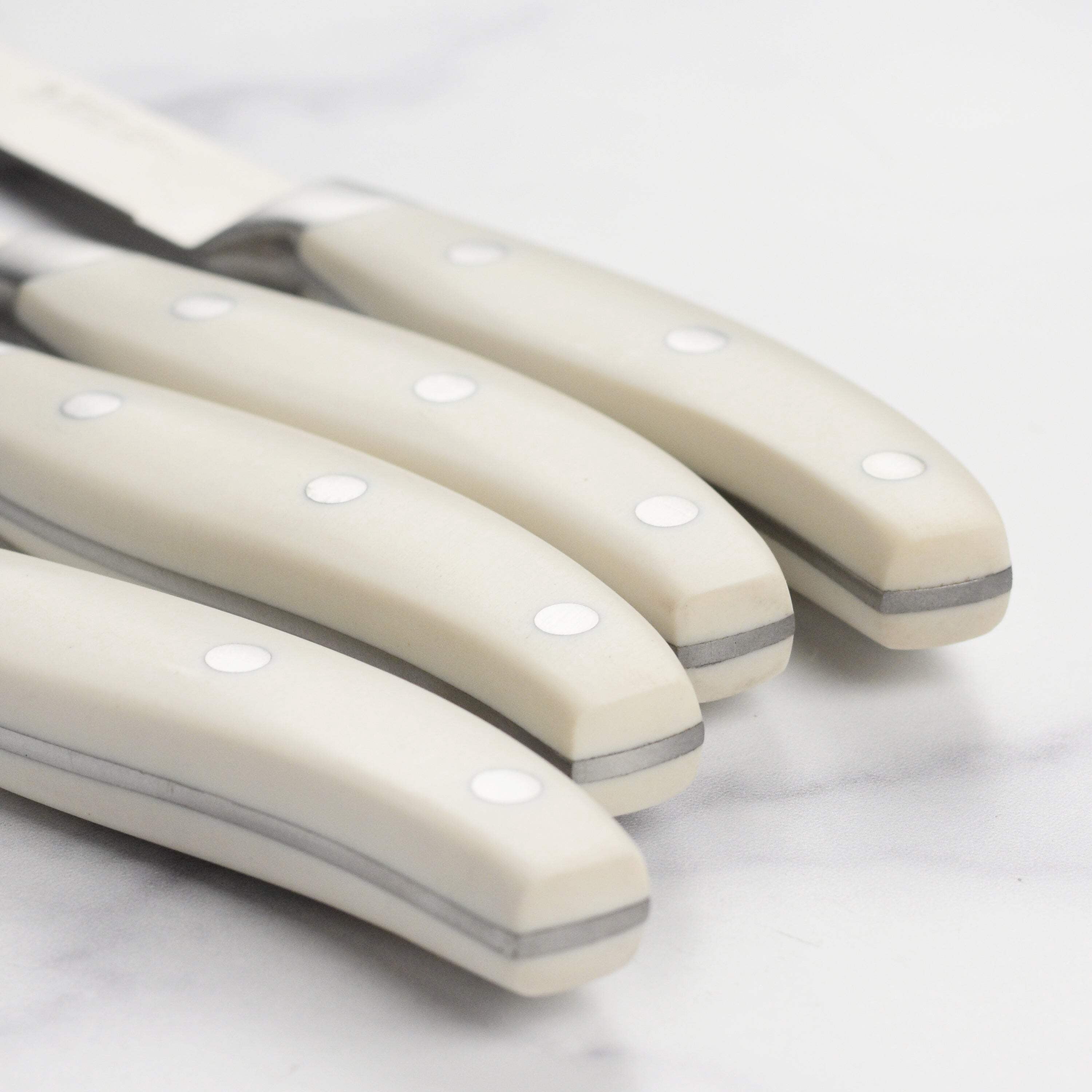 Henckels 8 Piece Forged Serrated Steak Knife Set with Gift Box, Off-White Handles