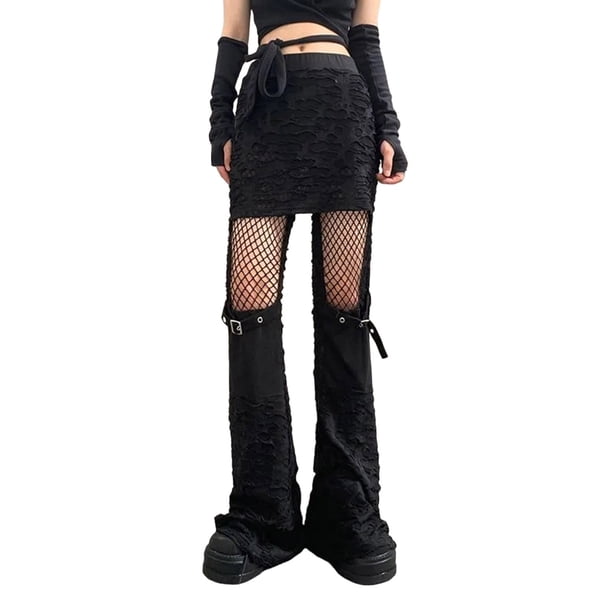 Pantalones Prolriy para mujer, pantalones cargo góticos para mujer, pantalones holgados punk de pierna recta ancha, pantalones estéticos góticos, pantalones de mujer negros S