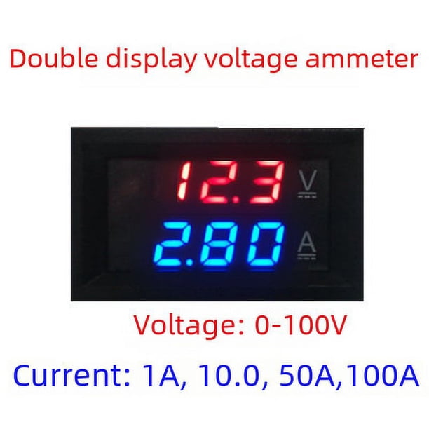 Amperímetro de voltaje digital con pantalla dual, diadema con ajuste fino, LED rojo y azul, CC, 0-100 V, 10 A