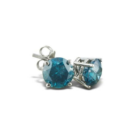 2ct Blue Diamond Stud Earrings in 14k White Gold.