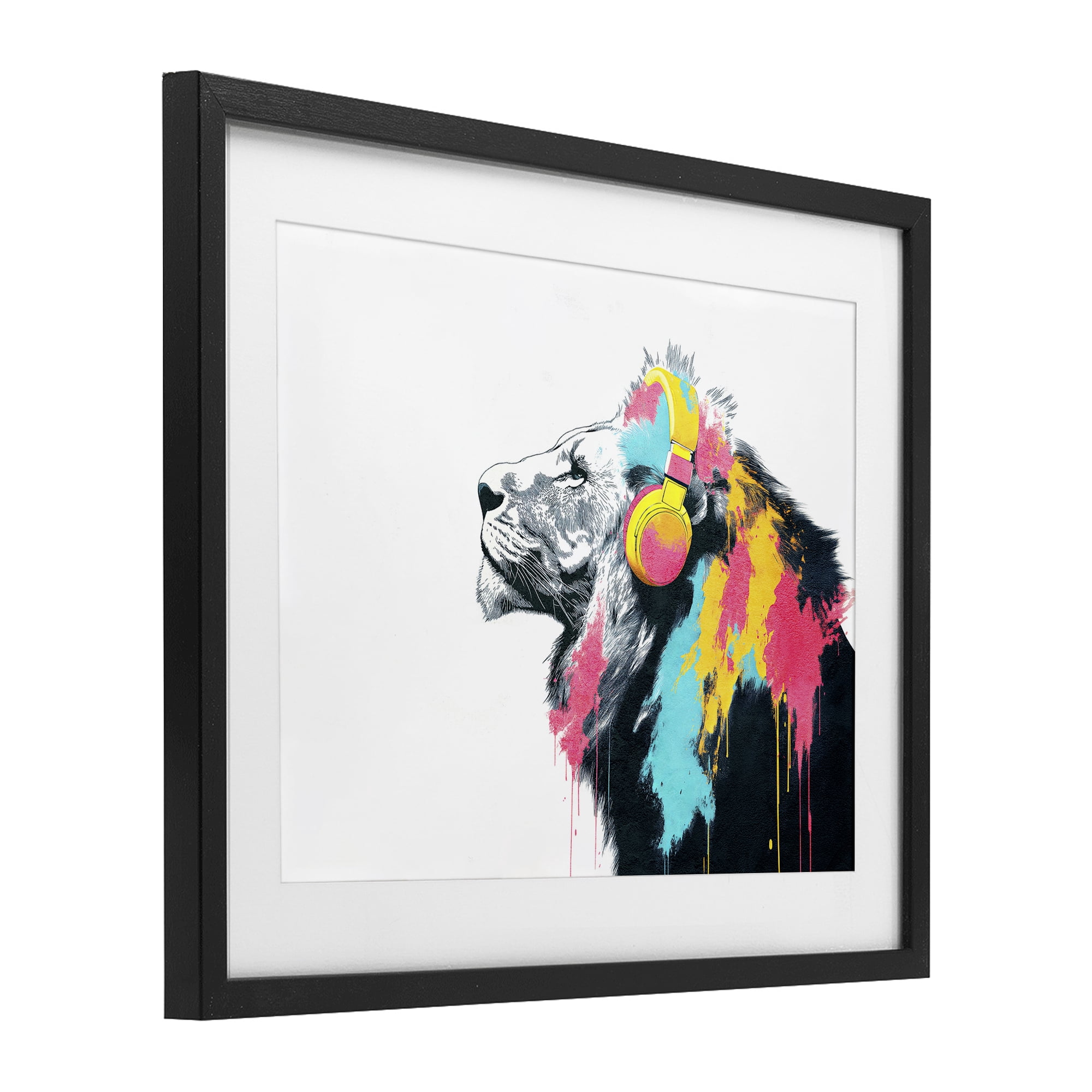 Stupell Industries Lion On Air Headphones Black Framed Print Under Glass, design by Svetlana Aleynikova