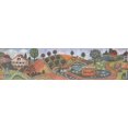 thumbnail image 2 of Retro Village Horses Apple Trees Stand Rugs Distressed Blue Grey Wallpaper Border Vintage Design, Roll 15' x 6", 2 of 3