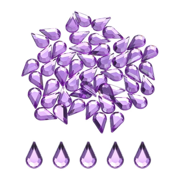 50PCS Flat Back Acrylic Teardrop Gems 6x10mm Artificial Rhinestones DIY Crafts Bead Jewelry Making Mid Purple