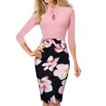 thumbnail image 3 of asdoklhq Womens Plus Size Clearance Dresses,Women's Patchwork Knee-length Stand Collar Pencil Dress Business Church Dress, 3 of 7