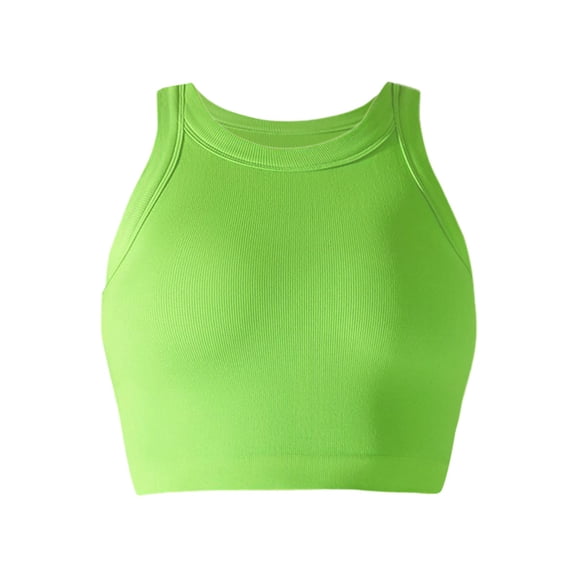 Bras for Women,Fashion Seamless Fluorescent Knit Yoga Bra Solid Color Semi Fixed Cup Sleeveless Workout Top,Sports Bras for Women,Green,L