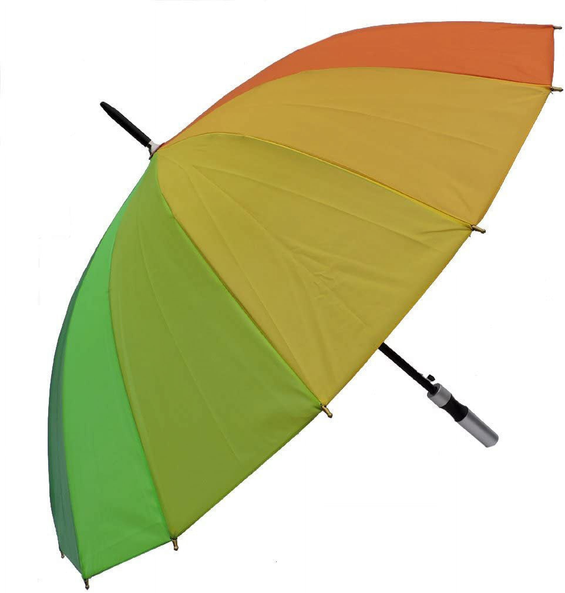 Rain Sun UV Protection Umbrella Large Full Size 42 Inches Canopy Coverage Windproof Auto Open J- Shape Stick Rainbow