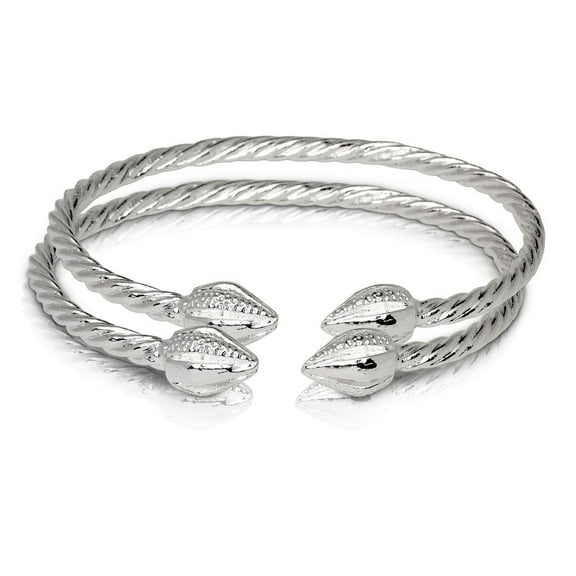 COCOA POD ENDS COILED ROPE WEST INDIAN BANGLES .925 STERLING SILVER (MADE IN USA) (PAIR) - 8