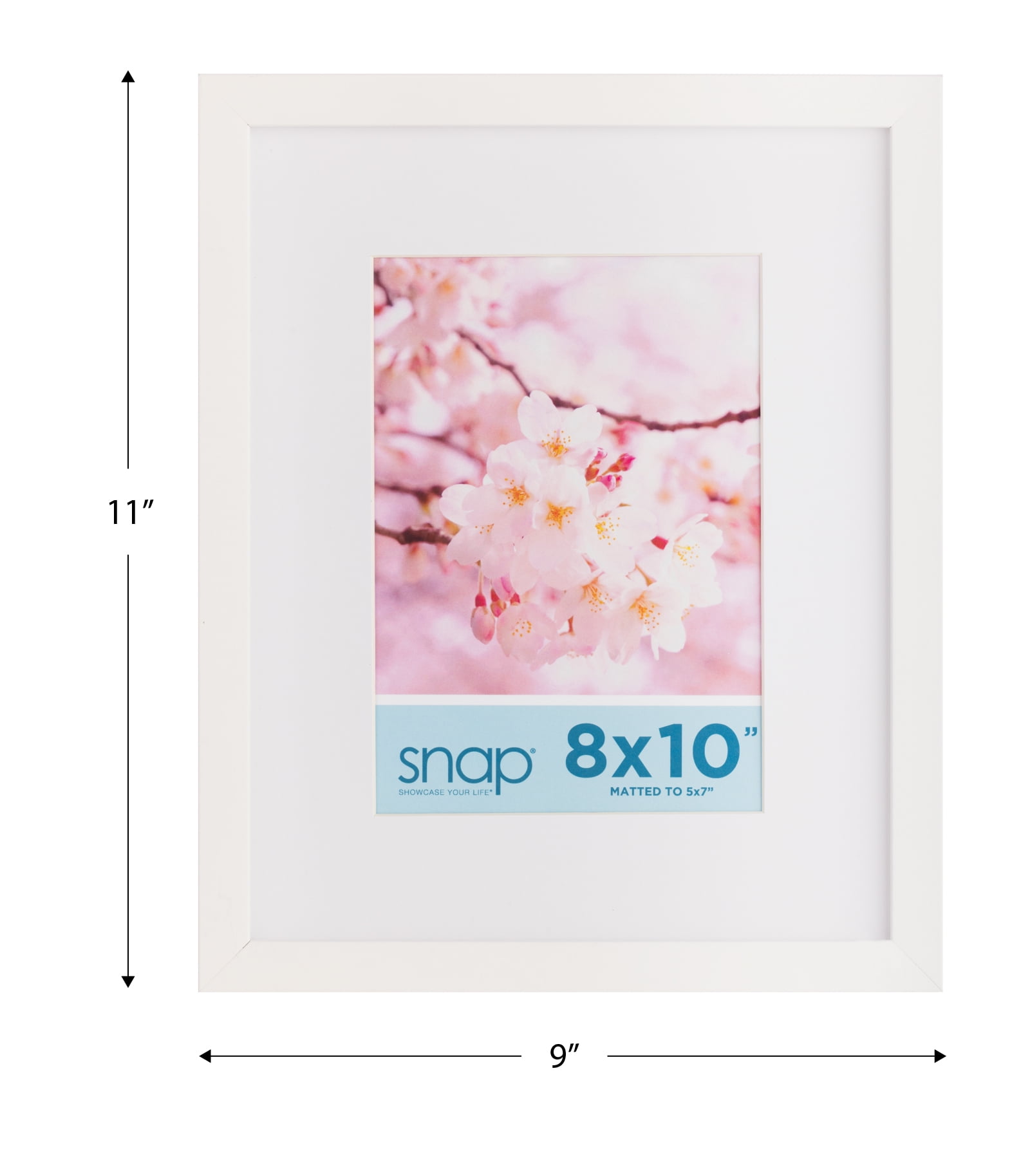 Snap White Matted Picture Frame with Single White Mat and Glass Front, Tabletop or Wall Mount Display, 6" x 8" for 4" x 6" Photo, 1-Pack