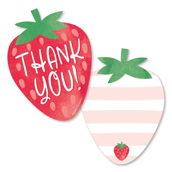 Big Dot of Happiness Berry Sweet Strawberry - Shaped Thank You Cards - Themed Birthday Party or Baby Shower Thank You Note Cards with Envelopes 12 Ct
