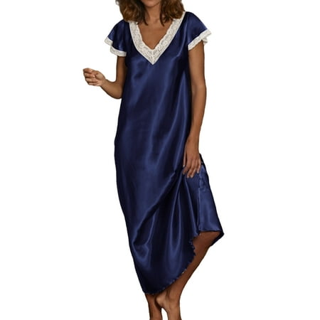 

Lumento Ladies Sleepwear V Neck Nightdress Short Sleeve Nightgowns Women Nightwear Nightshirts Soft Solid Color Pajama Hidden Green XS