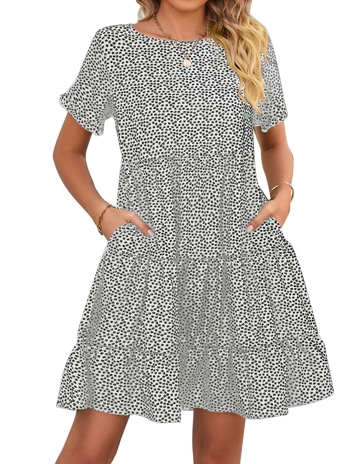 Summer Dress for Women Ruffled Short Sleeve Polka Dot Print Sundresses ...